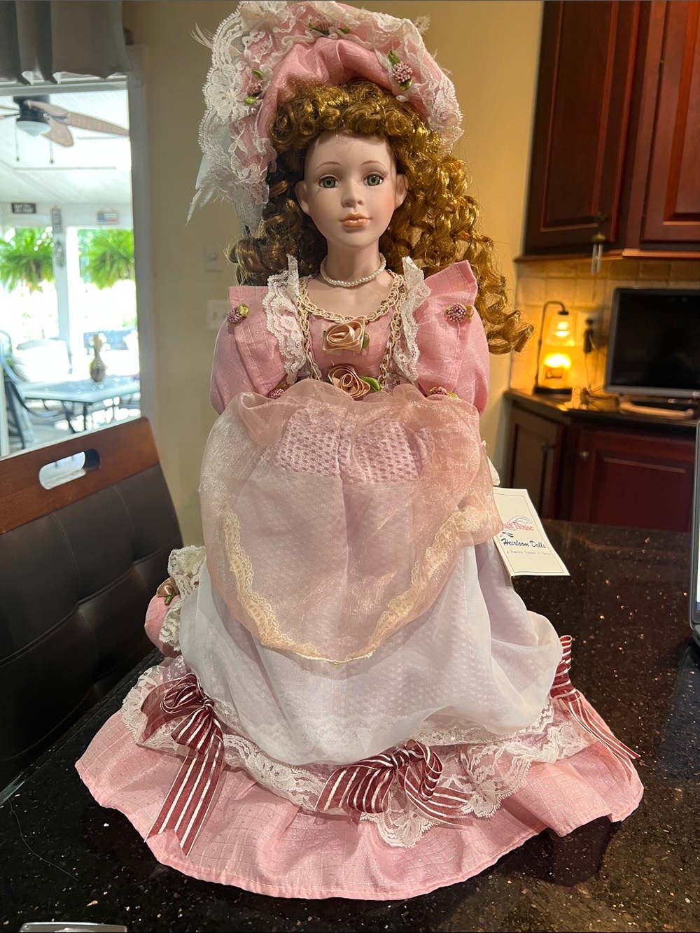 Victorian-Style Porcelain Doll in Pink Dress